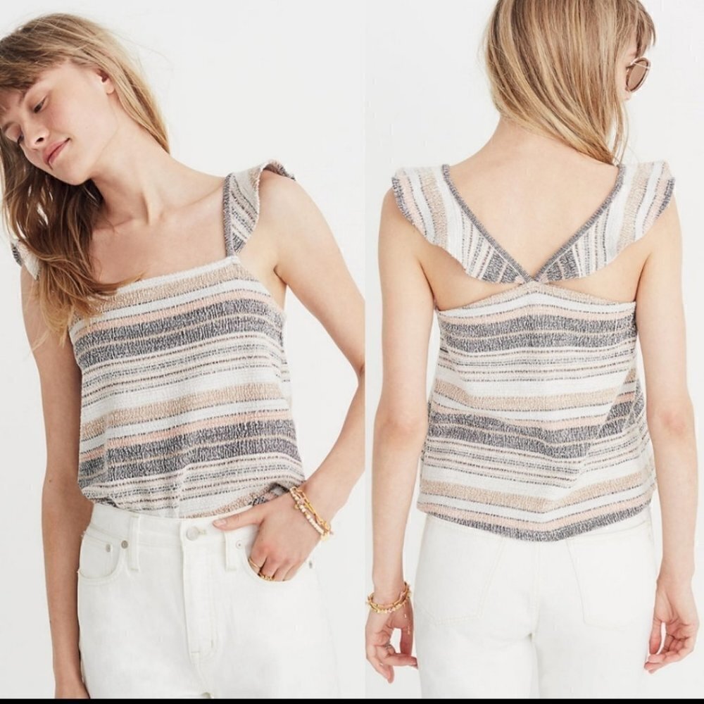 MADEWELL Ruffle-Strap Striped Pastel Tank